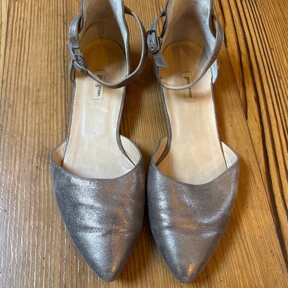 Paul Green Willa metallic beige pointed toe ankle strap flats SIZE 8 - Picture 2 of 5